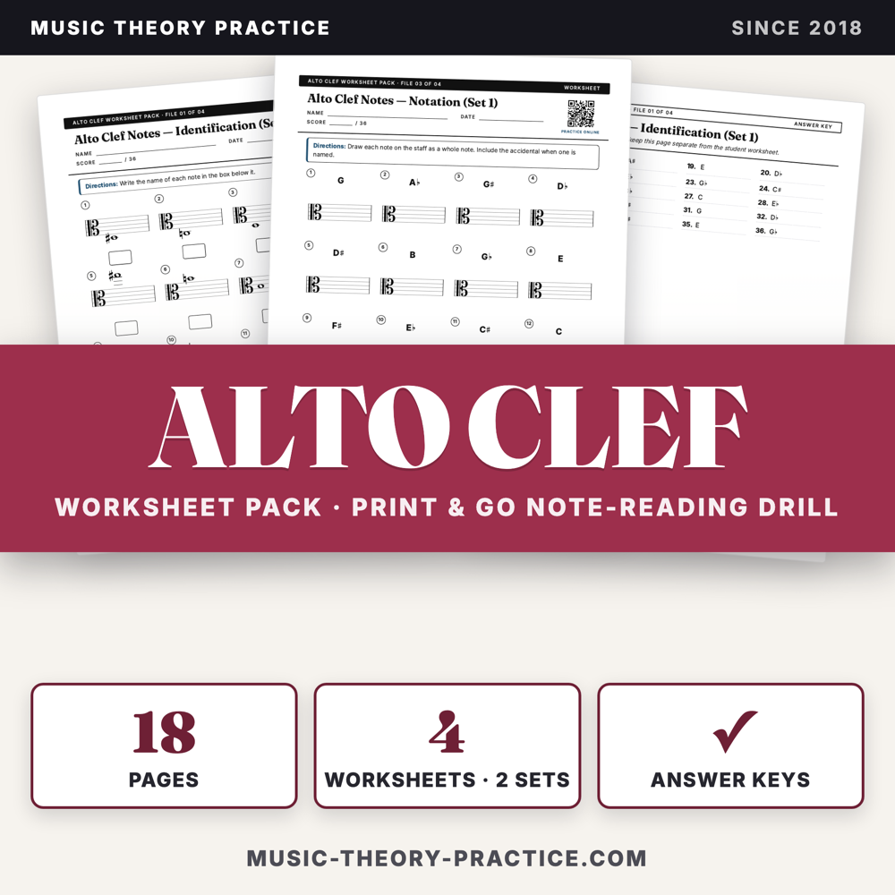 Alto Clef Worksheet Pack — cover