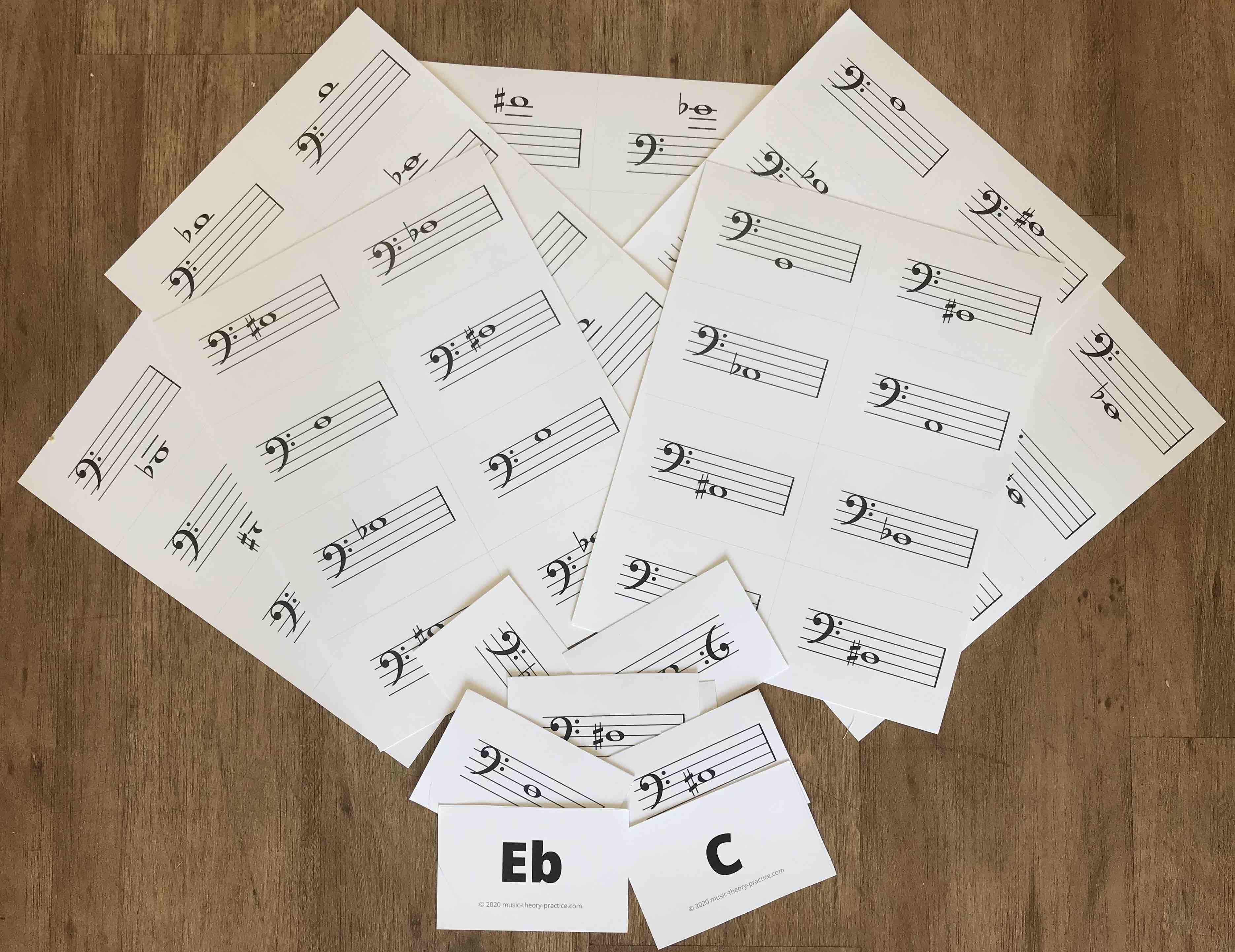 Bass Clef Flashcards — printable PDF preview