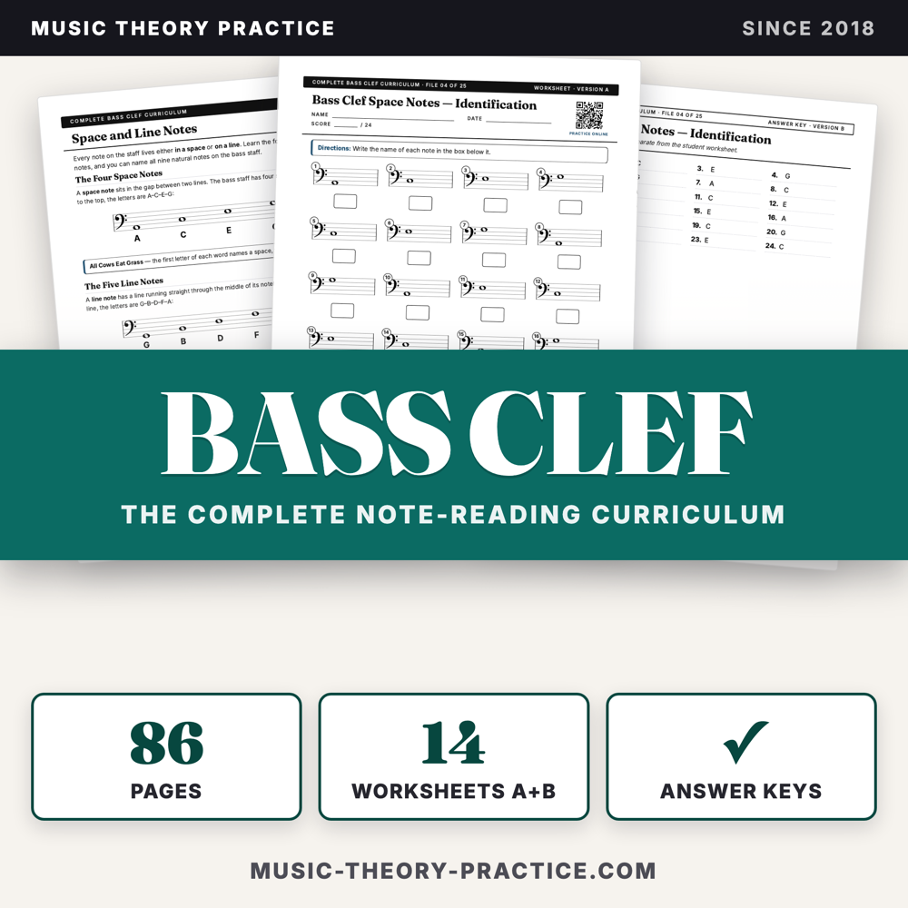 Complete Bass Clef Curriculum — printable PDF preview
