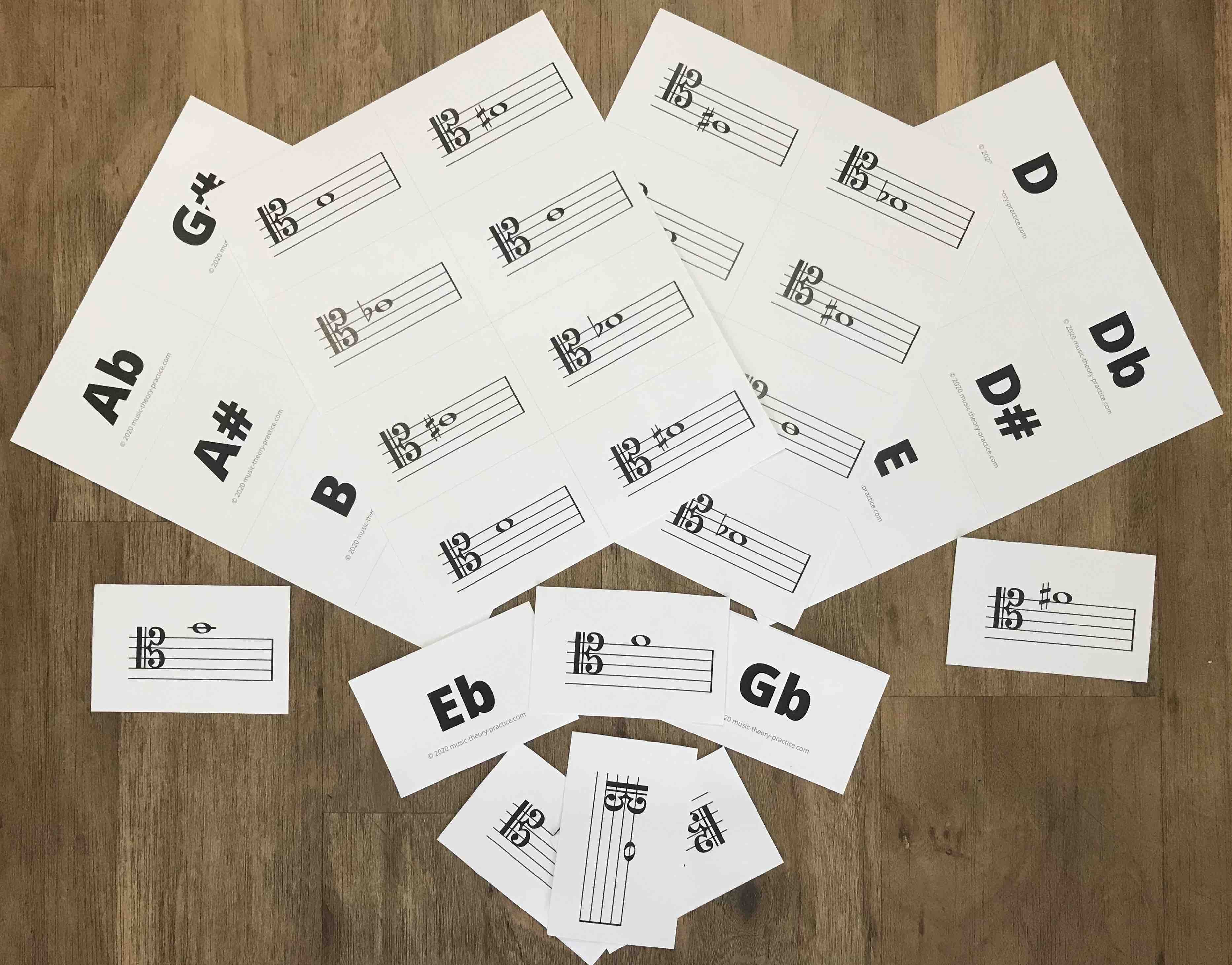 Tenor Clef Flashcards — printable PDF preview
