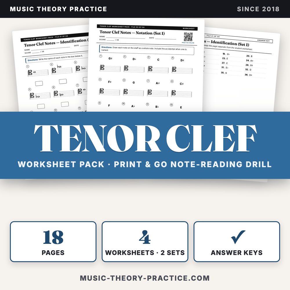 Tenor Clef Worksheet Pack — cover