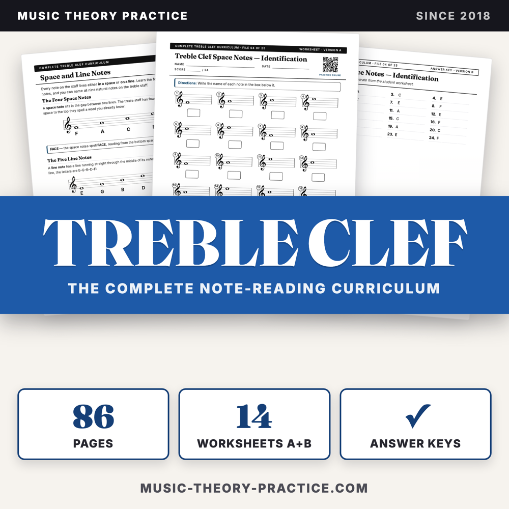 Complete Treble Clef Curriculum — printable PDF preview